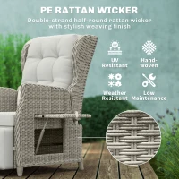 Outsunny Rattan Garden Recliner Chair, Reclining Garden Chair with Adjustable Back and Footrest, Flip Table, Cushion, Light Grey(m-5)
