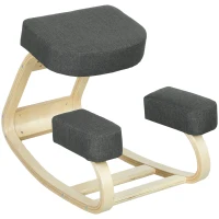 Vinsetto Kniestuhl, ergonomischer Sitzhocker, Polsterhocker für gesunde Sitzhaltung, Birkenholz, 120 kg belastbar, Dunkelgrau(m-11)