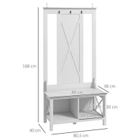 HOMCOM Suport pentru Haine cu Pantofi din Lemn cu 2 Rafturi și 3 Cârlige pentru Agățat Rucsacuri 80,5x40x168 cm Alb(m-3)
