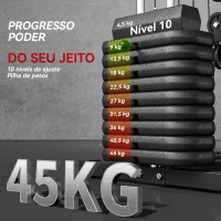 HOMCOM Máquina de Musculação com Pesos Ajustáveis de 45 kg, Press de Peito e Pernas, Polia 135x103x210 cm, Preto(m-5)
