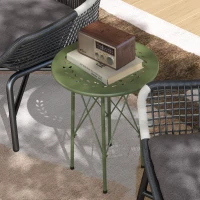 Outsunny Petite table d'appoint ronde, table de jardin, avec découpe en forme de fleur et feuilles, en acier, Ø 40 x 50 cm, vert(m-8)