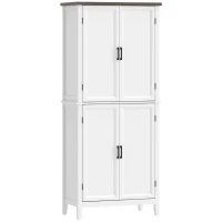 HOMCOM Credenza Alta Cucina 6 Livelli, Armadio da Cucina con 4 Ante a Spina di Pesce e 4 Ripiani Regolabili, 76x40x178,5 cm, Bianco(m-7)