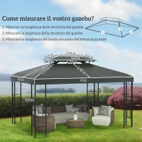 Outsunny Copertura per Gazebo 4x3 m a 2 Livelli in Poliestere con Cinghie e 10 Fori di Drenaggio, Grigio Scuro(m-3)