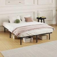 HOMCOM Estructura de cama 140 x 190 cm, cama para 2 personas en madera maciza con somier de listones y patas, espacio de almacenamiento debajo, negro(m-5)