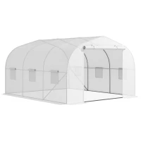 Outsunny Serre de jardin serre tunnel de Jardin dim. 3,5L x 3l x 2H m Porte + 6 fenêtres enroulables Acier galvanisé bâche PE Haute densité Blanc(m-12)