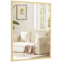 HOMCOM Espejo mural rectangular 80 x 60 cm, marco de madera natural, ideal para baño, salón o dormitorio(m-8)