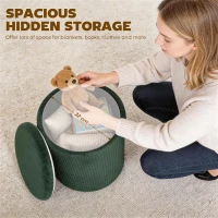 HOMCOM Storage Ottoman Modern Velvet Round Foot Stool for Living Room Bedroom 45 cm Dark Green(m-5)