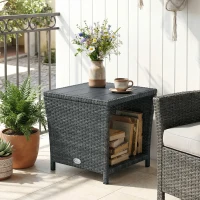 Outsunny Side Table 2-Tier Outdoor Coffee Table with Storage Shelf PS Wood Slat Top/Grey(m-9)