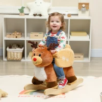 AIYAPLAY Caballito balancín para niños, reno juguete balancín para bebé con nanas, cinturón de seguridad, 65 x 35 x 59 cm, marrón(m-2)