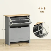 HOMCOM Scarpiera 12 paia con 2 cassetti ribaltabili e ripiani regolabili, Grigio chiaro(m-3)