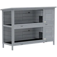 PawHut Conejera de madera de 2 niveles con techo de asfalto y bandeja de fondo, puertas para pequeños animales, 136,4 x 50 x 93 cm, Gris(m-1)