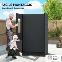 Outsunny Casetta per Attrezzi a 2 Ingressi con Finestre e Prese d'Aria, in PP e Alluminio, 128x104x196 cm, Grigio Scuro(m-7)