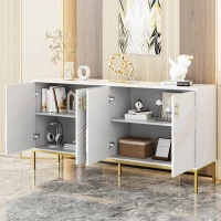 Credenza moderna con 4 ante e ripiani regolabili in altezza, in MDF, 160x40x80,5 cm, Bianco(m-4)
