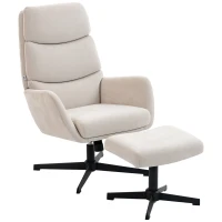 HOMCOM Sillón tapizado con reposapiés, sillón lounge con respaldo alto, base metálica, para salón, dormitorio, Beige(m-6)