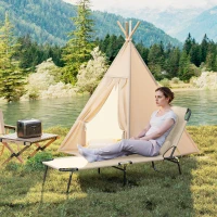 Outsunny Tumbona con apertura facial y cojín, plegable, funda repelente al agua, armazón metálico, beige(m-5)