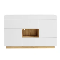 Credenza moderna con illuminazione a LED, vetrina e cassetti, 120x37x76.5 cm, Bianco(m-2)