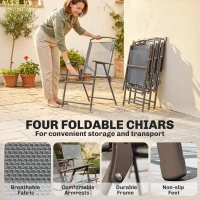 Outsunny 6 Piece Garden Dining Set with Umbrella, Patio Sets with Parasol, 4 Folding Dining Chairs, Dark Grey(m-5)