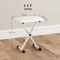 HOMCOM Taburete de piano plegable, banco de piano regulable en altura, asiento acolchado en PU, 39 x 29 x 37-47 cm, blanco(m-3)