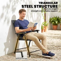 Outsunny Folding Garden Chairs Set of 2, Foldable Garden Dining Chairs with High Back, Armrests, Texteline Seat, Black(m-7)