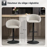 HOMCOM Lot de 2 tabourets de bar, chaises de bar hauteur réglable avec dossier et accoudoirs, repose-pieds, beige(m-4)