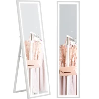 HOMCOM Specchio Illuminato con Luci LED Regolabili e Pulsante Touch, in Vetro e MDF, 40x5x160 cm, Bianco(m-11)