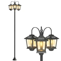 Outsunny Candeeiro Solar Exterior de Jardim em Alumínio com 3 Cabeças com Ligação/Desligação Automática IP44 40x34,5x188 cm Preto(m-10)