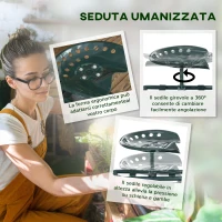 Outsunny Carrello da Giardino con Sedile Regolabile e Vassoio Inferiore, in Acciaio, e PP, 83x36.5x45-60 cm, Verde Scuro(m-4)