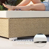 Outsunny Rattan Sun Loungers Set of 2 with Side Table, Garden Recliner Sunbeds with Adjustable Back, Cushions, Beige(m-9)