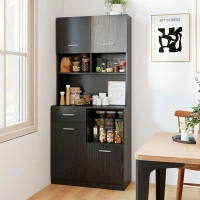 HOMCOM Keukenkast buffetskast met lade soft-close 80x35x180 cm zwart(m-13)