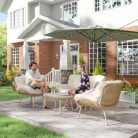 Outsunny Tuinmeubelset 4-delig Polyrattan lounge set met tweezitter, 2 stoelen, tafel, diepe zitplaatsen, dikke kussens(m-9)