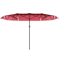 Outsunny 4.4m Double-Sided Sun Umbrella Patio Parasol LED Solar Lights Red(m-11)