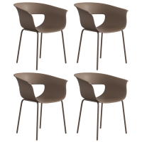 Outsunny Sillas de jardín Set de 4 ergonómicas para balcón con diseño con corte y reposabrazos resistentes a la intemperie inoxidables Café