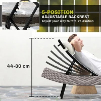 Outsunny Rattan Sun Lounger, Garden Recliner with 5 Position Adjustable Back, S Shaped Texteline Seat, Headrest, Cream White(m-5)