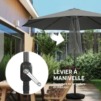 Outsunny Parasol de jardin extérieur rond Ø 3 x 2,5 m parasol droit inclinable Base et Poids Sable, nervure rétractable, Gris Foncé(m-8)