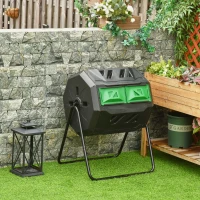 Outsunny Compostiera da Giardino Girevole a 2 Sezioni con 8 Prese d'Aria, Acciaio e PP, 71x65x96 cm, Nero(m-2)
