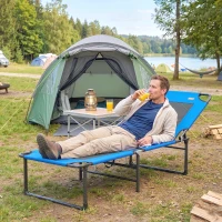 Outsunny Espreguiçadeira Dobrável com Encosto Ajustável em 4 Posições, Alças e Encosto de Textilene Suporta até 120 kg 175x58x68 cm Azul(m-8)