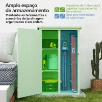 Outsunny Armário de Jardim em Madeira para Exterior com 2 Prateleiras e Telhado de Asfalto 75x56x115 cm Verde(m-4)