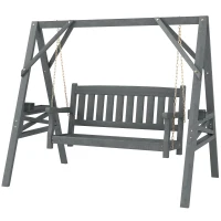 Outsunny Dondolo da giardino 2 posti in legno con portabicchieri, Grigio(m-6)