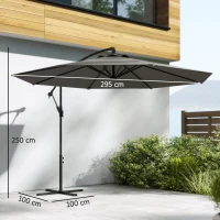 Outsunny Ombrellone decentrato con base a croce e manovella UPF30+, Ø300 cm, Grigio(m-3)