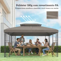Outsunny Teto de Reposição 4x3 m com Teto Duplo Orifícios de Drenagem e Proteção UV Apenas Teto NÃO Inclui Estrutura Castanho(m-6)
