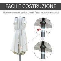 Outsunny Ombrellone Doppio a 12 Stecche con Base a Croce e Manovella, in Acciaio e Poliestere, 455x265x238 cm, Beige(m-5)