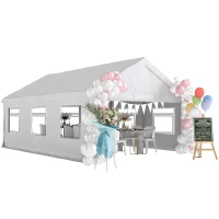 Outsunny Gartenpavillon 4x6 m mit Seitenwänden, 6 Fenstern und Doppelteingang, aus verzinktem Stahl, Weiß(m-6)