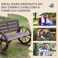 Outsunny Banco de madeira ao ar livre com apoio de braços em forma de roda Vista envelhecida para varanda Terraço 105,5x56x75 cm Marrom rústico(m-7)