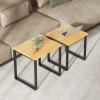 HOMCOM Set 2 mesas de centro con estructura metálica para salón Madera natural(m-4)