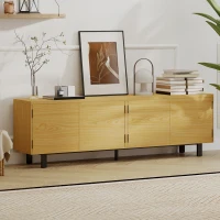 HOMCOM Mueble TV 180 cm, mueble para televisor de 208,28 cm con 4 puertas de apertura por presión 180x35x55,5cm madera natural(m-4)