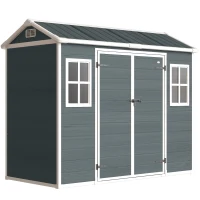 Outsunny Capanno attrezzi 2,77 m² con finestre e porta doppia, Effetto legno(m-1)