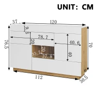 Credenza moderna con illuminazione a LED, vetrina e cassetti, 120x37x76.5 cm, Bianco(m-3)