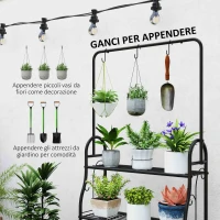 Outsunny Portapiante a 3 Livelli con 3 Ganci, in Metallo, 162x221.5x163 cm, Nero(m-5)