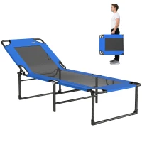 Outsunny Espreguiçadeira Dobrável com Encosto Ajustável em 4 Posições, Alças e Encosto de Textilene Suporta até 120 kg 175x58x68 cm Azul(m-10)