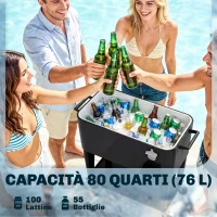 Outsunny Carrello Frigo 76L con Ripiano, Apribottiglie e Raccoglitore Tappi, in Plastica e Acciaio, 91x39x84.5 cm, Nero(m-4)